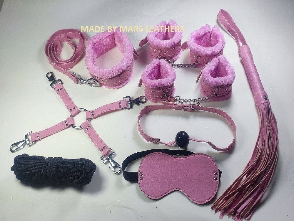 PINK LEATHER BONDAGE BDSM KIT SET