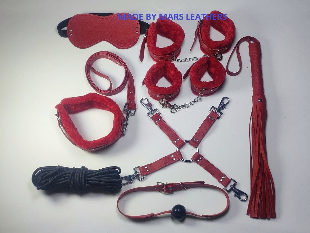 RED LEATHER BONDAGE BDSM KIT